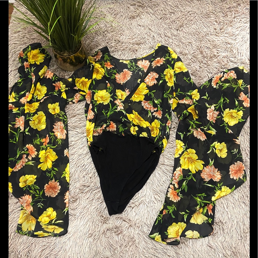 Sheer floral bodysuit